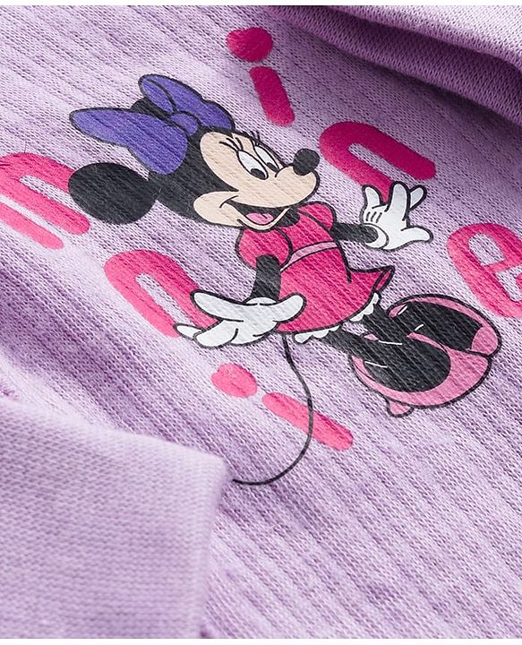 Babyhug Disney Interlock Full Sleeve Front Open Thermal Wear Set With Minnie Mouse Graphics - Lavender