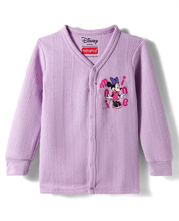 Babyhug Disney Interlock Full Sleeve Front Open Thermal Wear Set With Minnie Mouse Graphics - Lavender
