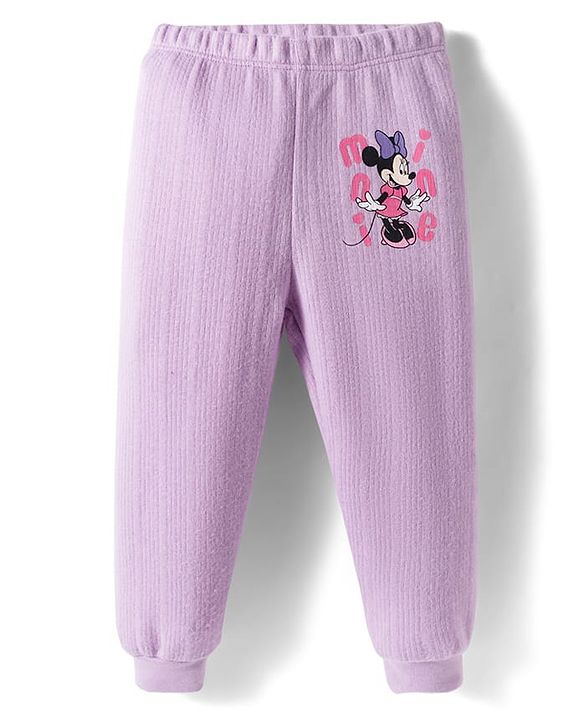 Babyhug Disney Interlock Full Sleeve Front Open Thermal Wear Set With Minnie Mouse Graphics - Lavender