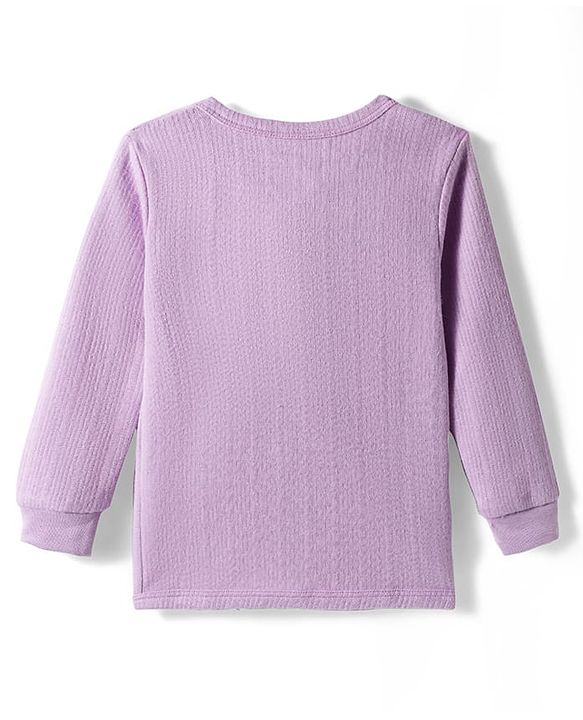 Babyhug Disney Interlock Full Sleeve Front Open Thermal Wear Set With Minnie Mouse Graphics - Lavender