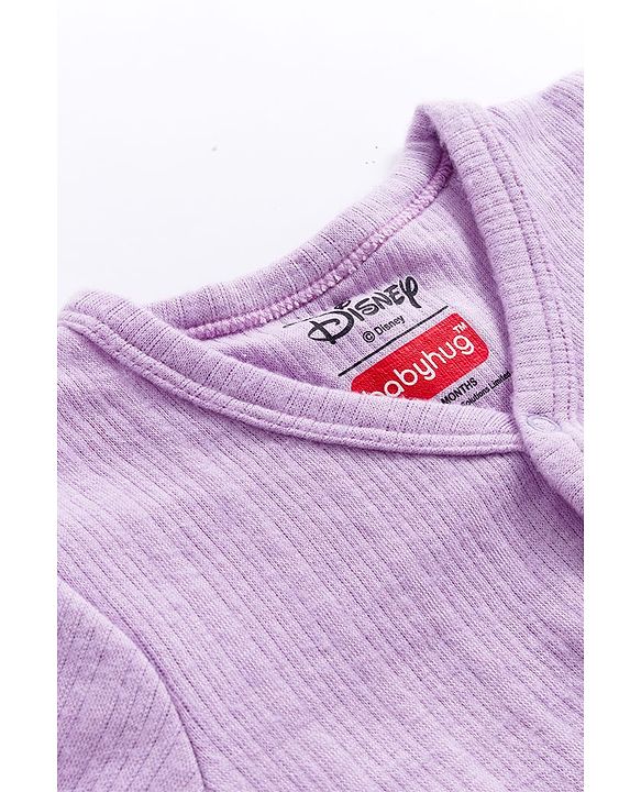 Babyhug Disney Interlock Full Sleeve Front Open Thermal Wear Set With Minnie Mouse Graphics - Lavender