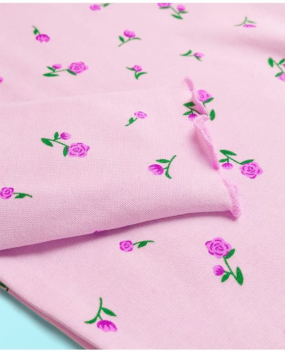 Babyhug Cotton Elastane Knit Full Sleeves Turtle Neck Winter T-Shirt with Floral Print - Pink