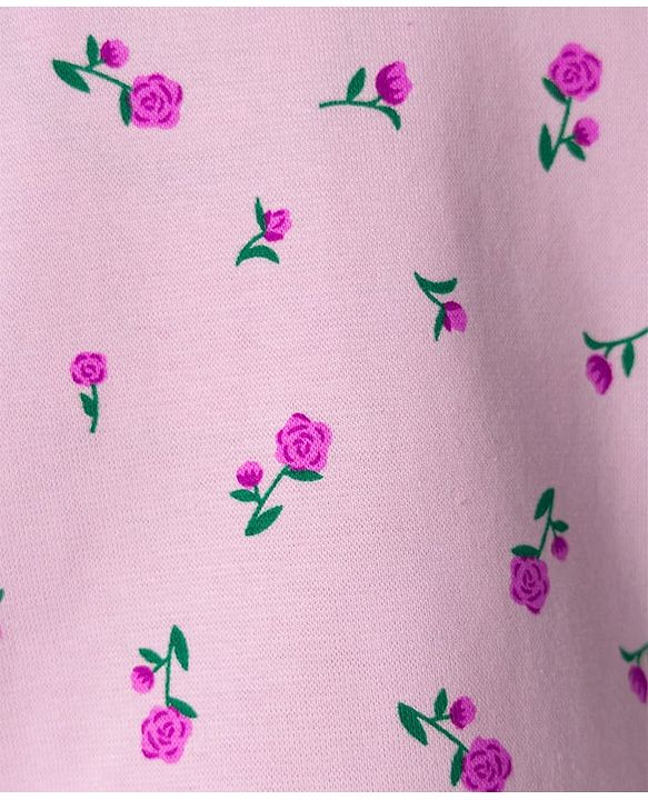 Babyhug Cotton Elastane Knit Full Sleeves Turtle Neck Winter T-Shirt with Floral Print - Pink