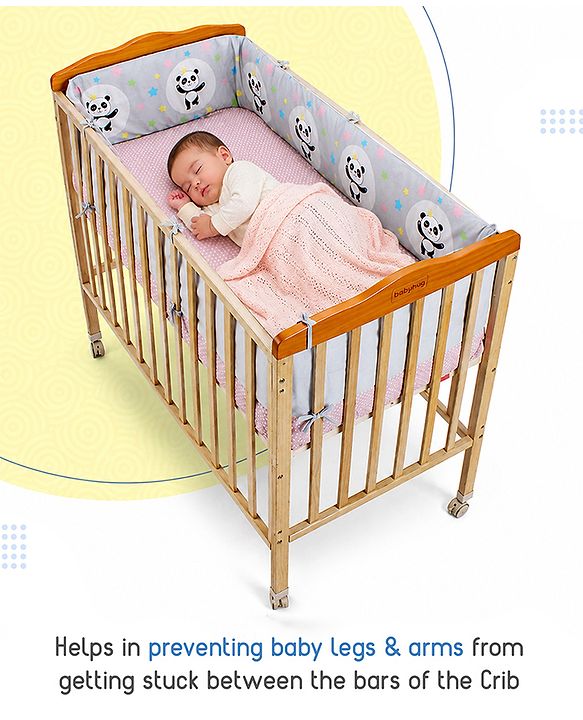 Babyhug 100% Cotton Extra Large Cot Bumper Panda Print - Grey| Soft Cushioned Crib Protector| Breathable Fabric| Easy to setup| Prevents Bumps| 0-24 Months| New Born & Toddler Gifting