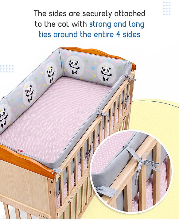 Babyhug 100% Cotton Extra Large Cot Bumper Panda Print - Grey| Soft Cushioned Crib Protector| Breathable Fabric| Easy to setup| Prevents Bumps| 0-24 Months| New Born & Toddler Gifting