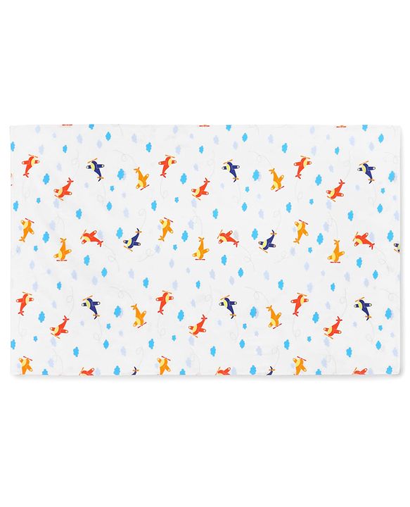 Babyhug Premium Cotton Flat Crib Sheets Set of 2 Aeroplane Theme - White| Soft Breathable Fabric| Skin-Friendly| Travel-Friendly| Machine Washable| 0-12 Months