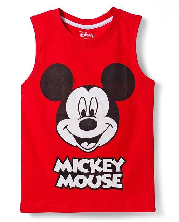Pine Kids Disney Single Jersey Knit Full Sleeves Shirts and Sleeveless T-Shirt with Mickey Mouse Graphics - Navy Blue & Red