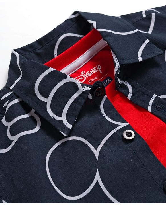 Pine Kids Disney Single Jersey Knit Full Sleeves Shirts and Sleeveless T-Shirt with Mickey Mouse Graphics - Navy Blue & Red