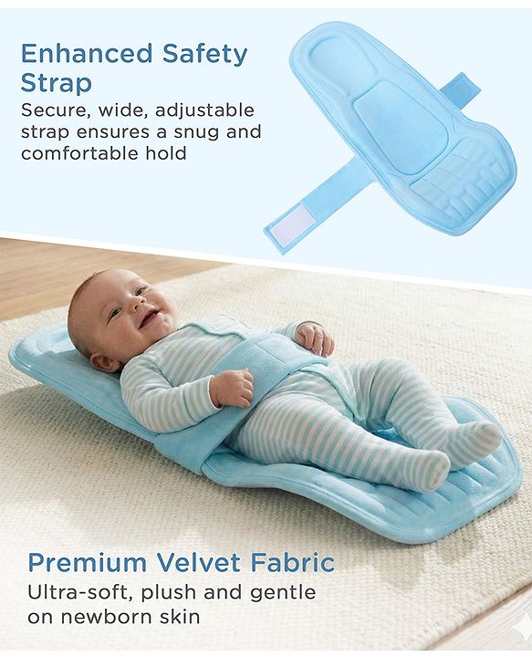 Babyhug 2-in-1 Carrier & Feeding Pillow Velvet - Blue | Infant Carrying and Feeding Support| Ideal for New Moms| Full Body Support| Safety Harness