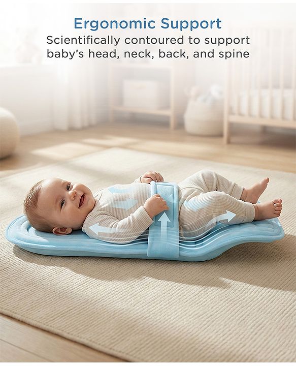Babyhug 2-in-1 Carrier & Feeding Pillow Velvet - Blue | Infant Carrying and Feeding Support| Ideal for New Moms| Full Body Support| Safety Harness