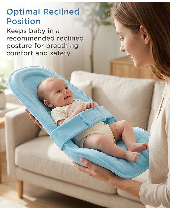 Babyhug 2-in-1 Carrier & Feeding Pillow Velvet - Blue | Infant Carrying and Feeding Support| Ideal for New Moms| Full Body Support| Safety Harness