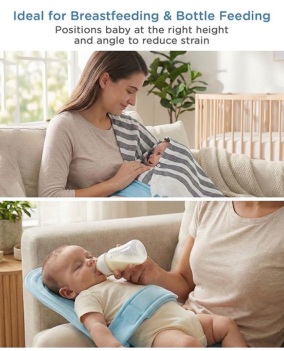 Babyhug 2-in-1 Carrier & Feeding Pillow Velvet - Blue | Infant Carrying and Feeding Support| Ideal for New Moms| Full Body Support| Safety Harness