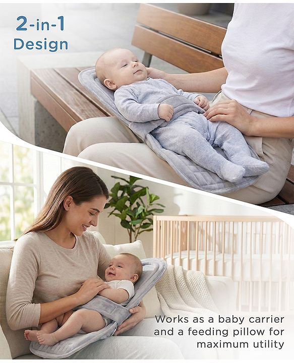 Babyhug 2-in-1 Carrier & Feeding Pillow Velvet - Blue | Infant Carrying and Feeding Support| Ideal for New Moms| Full Body Support| Safety Harness