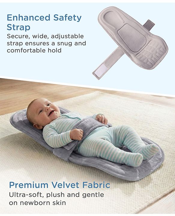 Babyhug 2-in-1 Carrier & Feeding Pillow Velvet - Blue | Infant Carrying and Feeding Support| Ideal for New Moms| Full Body Support| Safety Harness