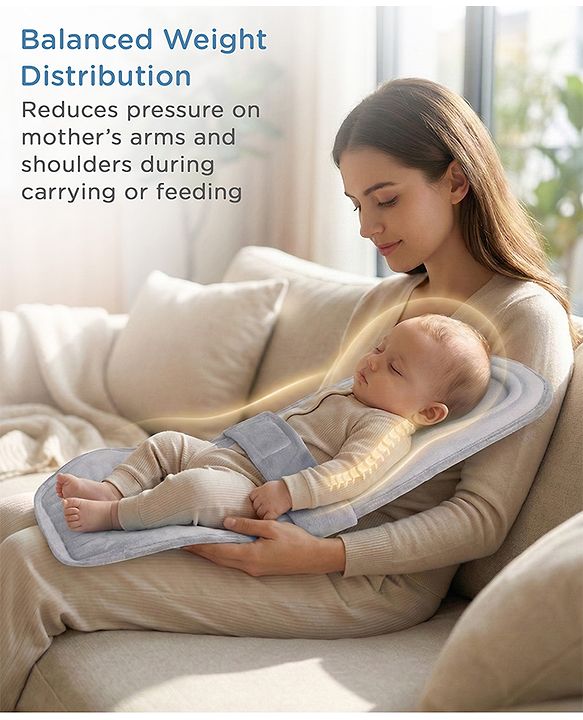 Babyhug 2-in-1 Carrier & Feeding Pillow Velvet - Blue | Infant Carrying and Feeding Support| Ideal for New Moms| Full Body Support| Safety Harness