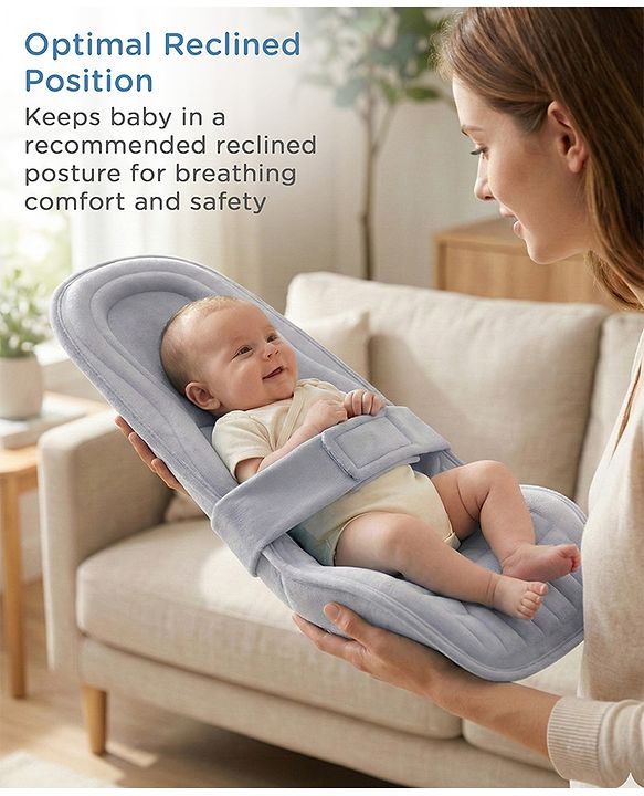 Babyhug 2-in-1 Carrier & Feeding Pillow Velvet - Blue | Infant Carrying and Feeding Support| Ideal for New Moms| Full Body Support| Safety Harness
