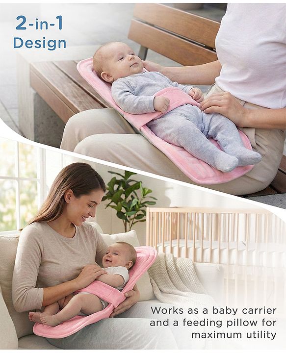 Babyhug 2-in-1 Carrier & Feeding Pillow Velvet - Blue | Infant Carrying and Feeding Support| Ideal for New Moms| Full Body Support| Safety Harness