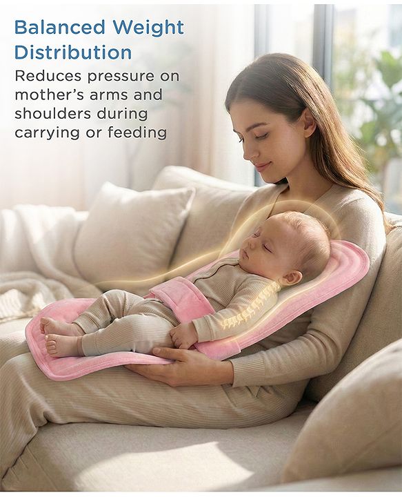 Babyhug 2-in-1 Carrier & Feeding Pillow Velvet - Blue | Infant Carrying and Feeding Support| Ideal for New Moms| Full Body Support| Safety Harness