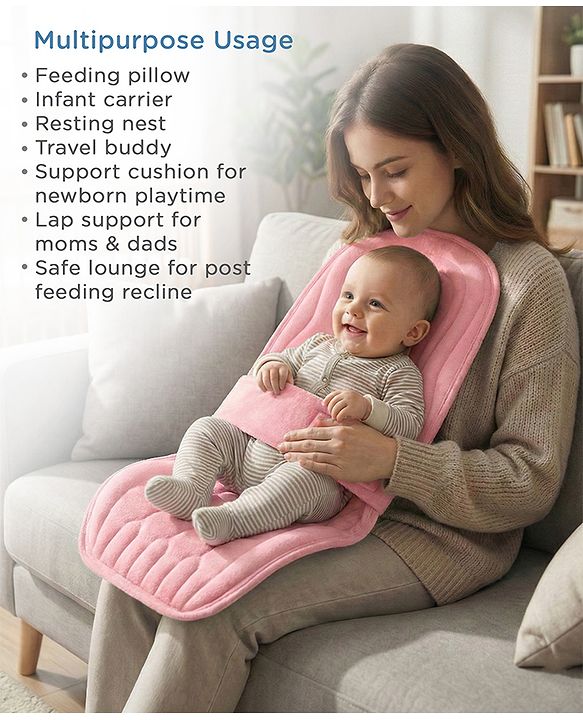 Babyhug 2-in-1 Carrier & Feeding Pillow Velvet - Blue | Infant Carrying and Feeding Support| Ideal for New Moms| Full Body Support| Safety Harness