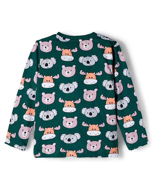 Babyhug Cotton Knit Full Sleeves Co-ords Night Suit With Animal Print - Green