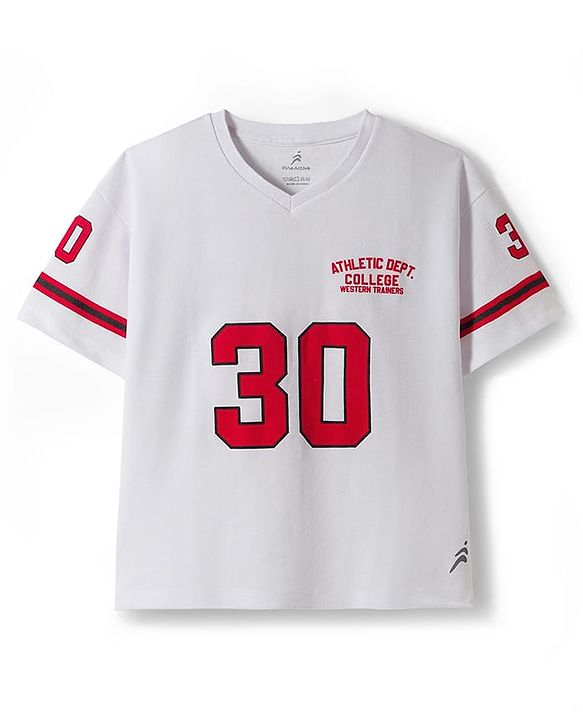 Pine Active Knit Half Sleeves Athleisure T-Shirt & Shorts Set Text & Number Print - White & Red