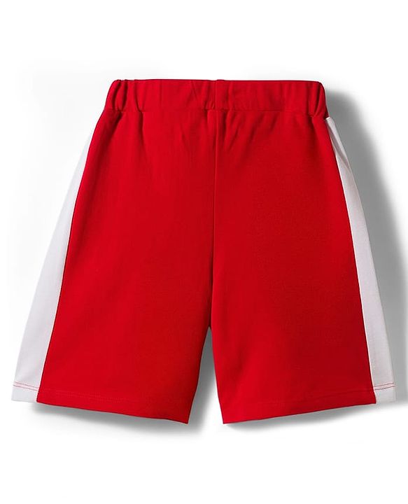 Pine Active Knit Half Sleeves Athleisure T-Shirt & Shorts Set Text & Number Print - White & Red