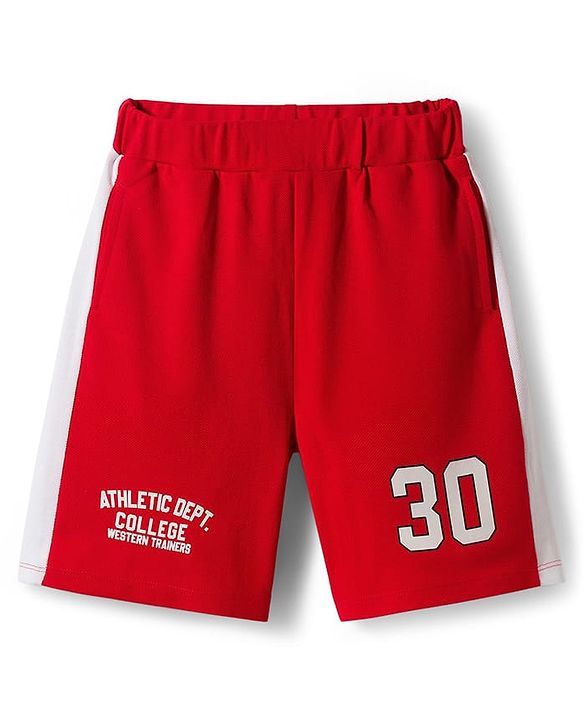 Pine Active Knit Half Sleeves Athleisure T-Shirt & Shorts Set Text & Number Print - White & Red