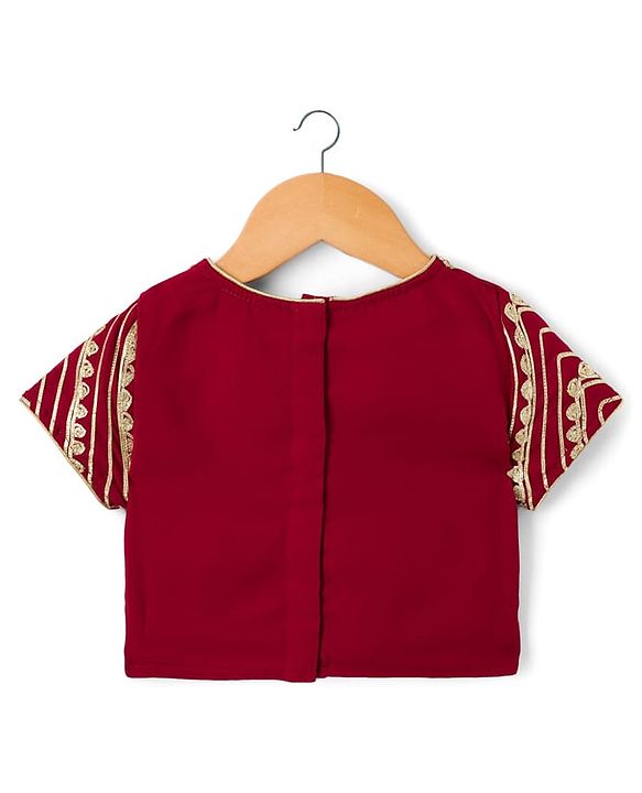 Babyhug Georgette Woven Half Sleeves Foil Printed Choli Lehenga Set with Dupatta & Lace Detailing - Red