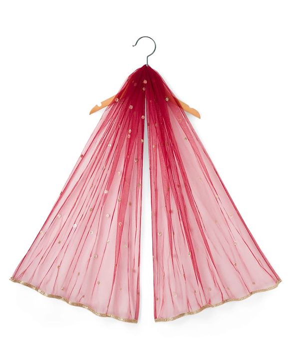 Babyhug Georgette Woven Half Sleeves Foil Printed Choli Lehenga Set with Dupatta & Lace Detailing - Red