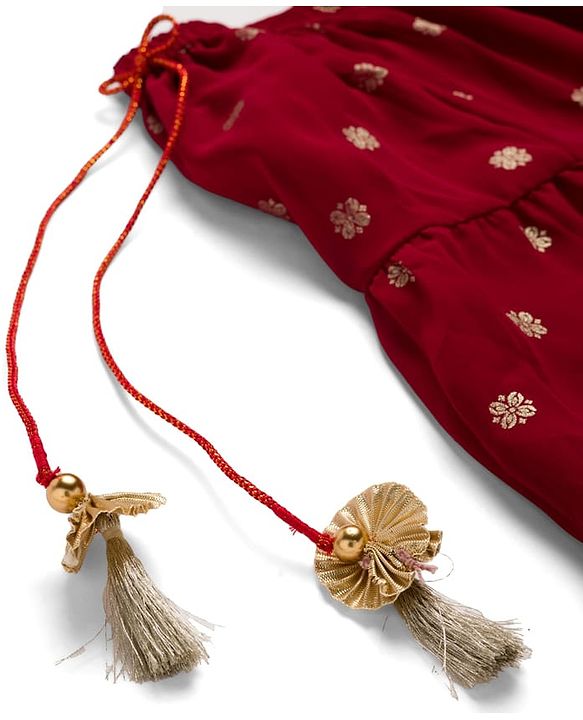 Babyhug Georgette Woven Half Sleeves Foil Printed Choli Lehenga Set with Dupatta & Lace Detailing - Red