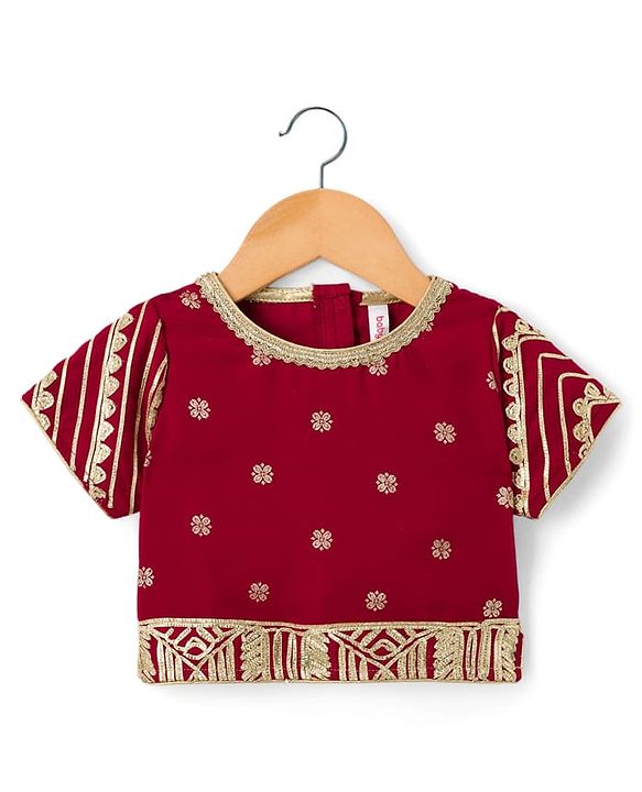 Babyhug Georgette Woven Half Sleeves Foil Printed Choli Lehenga Set with Dupatta & Lace Detailing - Red