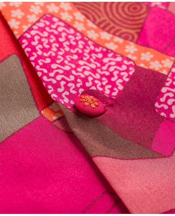 Babyhug Rayon Woven Full Sleeves Kurta Dhoti Set with Jacket & Abstract Print - Fuchsia