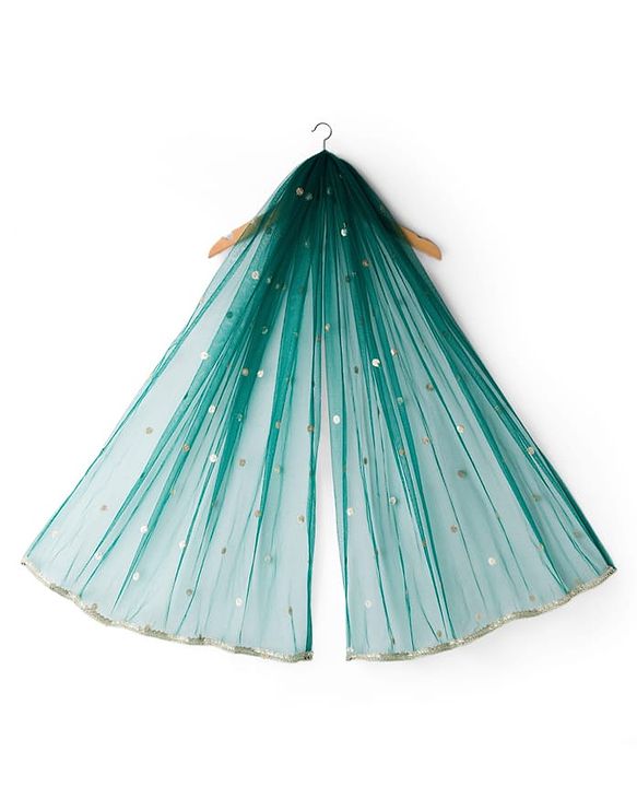 Babyhug Woven Half Sleeves Choli Lehenga & Dupatta Set With Floral Sequin Embriodery - Teal Blue