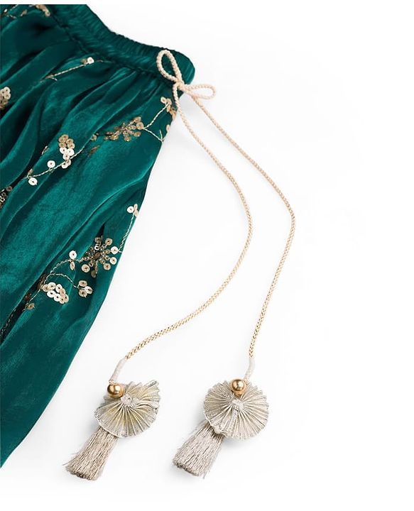 Babyhug Woven Half Sleeves Choli Lehenga & Dupatta Set With Floral Sequin Embriodery - Teal Blue