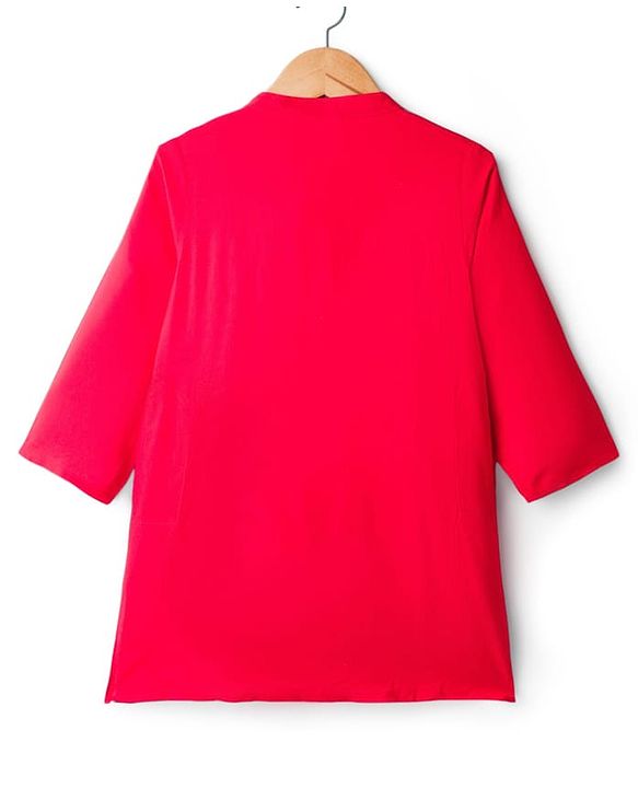 Babyhug Rayon Woven Full Sleeves Kurta Pajama Set With Velvet Embroidered Jacket - Red