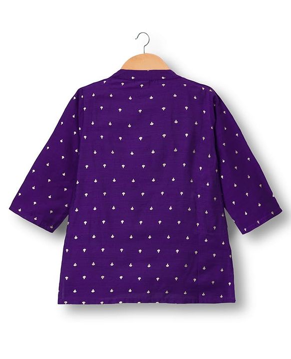 Babyhug Cotton Blend Woven Full Sleeves Kurta Dhoti Set With Foil Print - Purple & White