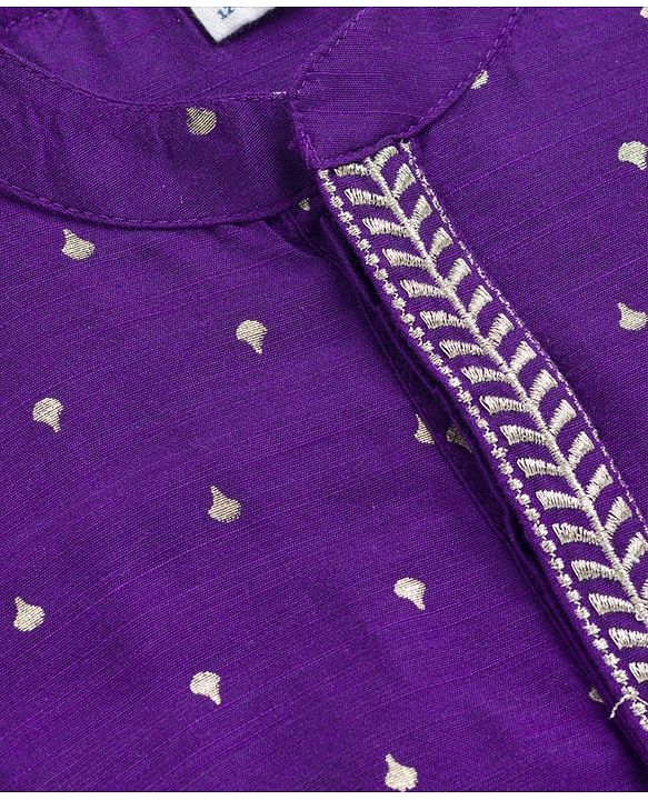 Babyhug Cotton Blend Woven Full Sleeves Kurta Dhoti Set With Foil Print - Purple & White