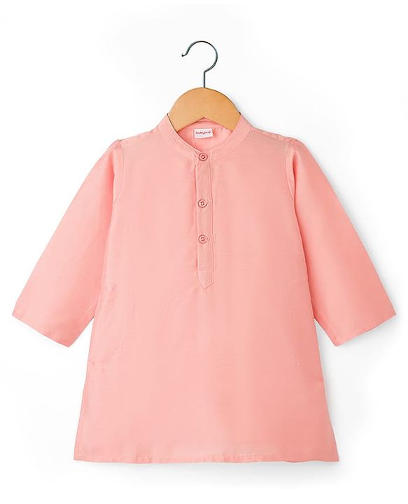 Babyhug Rayon Woven Full Sleeves Kurta Pajama & Jacket Set With Floral Embroidery - Peach