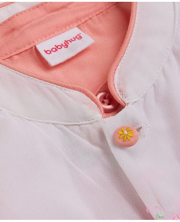 Babyhug Rayon Woven Full Sleeves Kurta Pajama & Jacket Set With Floral Embroidery - Peach