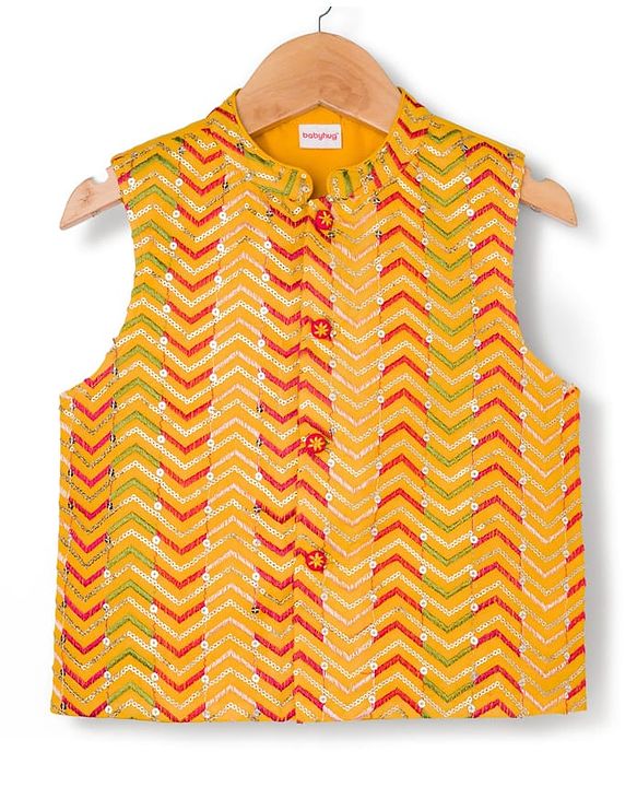 Babyhug Rayon Woven Full Sleeves Kurta Pajama Set with  Embroidered Nehru Jacket - Red & Yellow