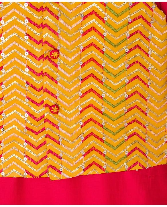 Babyhug Rayon Woven Full Sleeves Kurta Pajama Set with  Embroidered Nehru Jacket - Red & Yellow