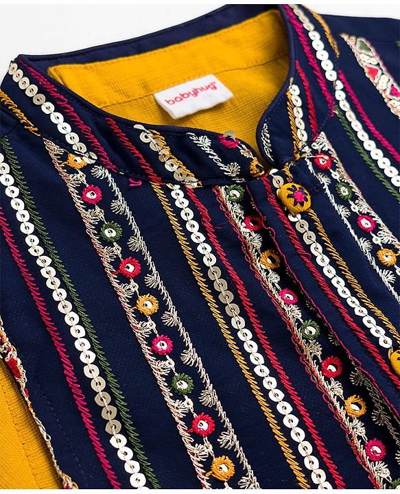 Babyhug Rayon Woven Full Sleeves Solid Kurta Payjama Set with Embroidered Jacket - Navy