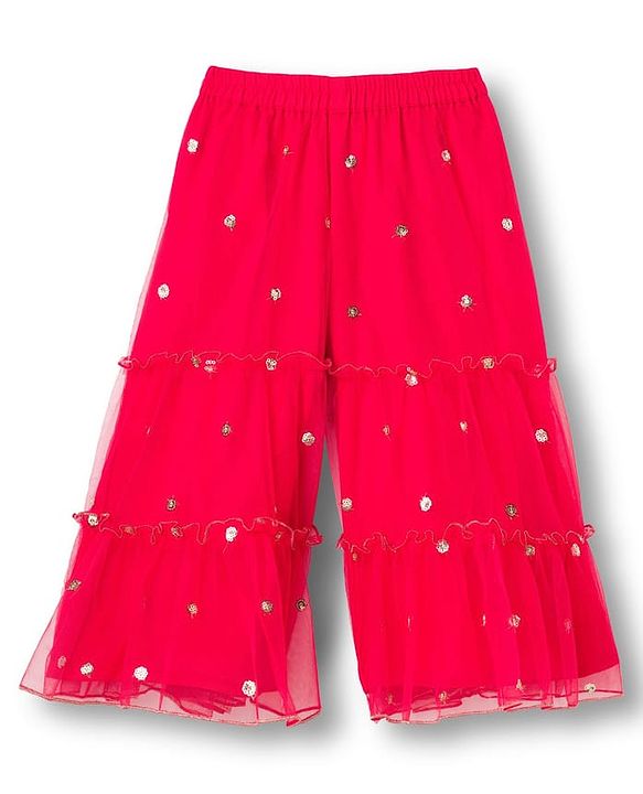Babyhug Georgette Woven Sleeveless Halter Neck Kurti Palazzo  & Dupatta Set With Sequin Embriodery - Yellow & Red