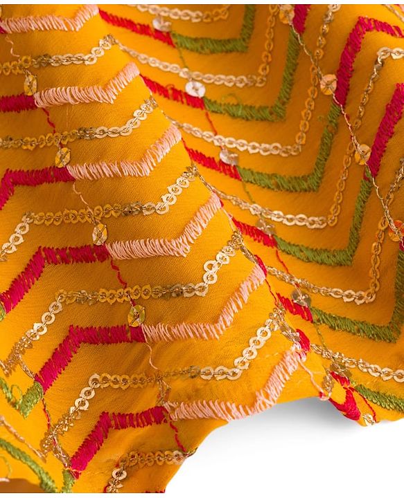 Babyhug Georgette Woven Sleeveless Halter Neck Kurti Palazzo  & Dupatta Set With Sequin Embriodery - Yellow & Red