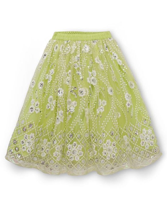 Babyhug Georgette Woven Puffed Sleeves Sequinned Floral Designed Choli Lahenga Set with Dupatta- Light Green