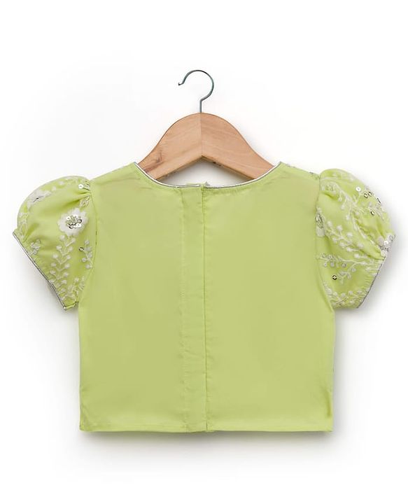 Babyhug Georgette Woven Puffed Sleeves Sequinned Floral Designed Choli Lahenga Set with Dupatta- Light Green