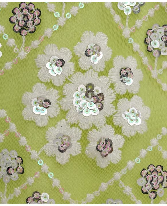 Babyhug Georgette Woven Puffed Sleeves Sequinned Floral Designed Choli Lahenga Set with Dupatta- Light Green