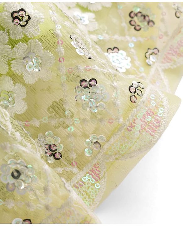 Babyhug Georgette Woven Puffed Sleeves Sequinned Floral Designed Choli Lahenga Set with Dupatta- Light Green