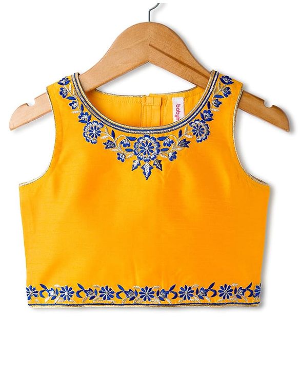Babyhug Georgette Woven Sleeveless Brocade Choli & Bandhani Printed Lehenga with  Dupatta - Blue & Mustard