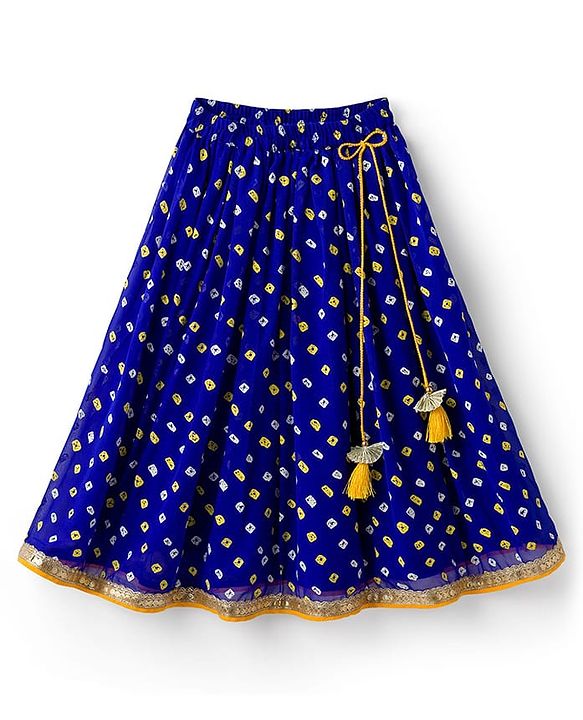 Babyhug Georgette Woven Sleeveless Brocade Choli & Bandhani Printed Lehenga with  Dupatta - Blue & Mustard